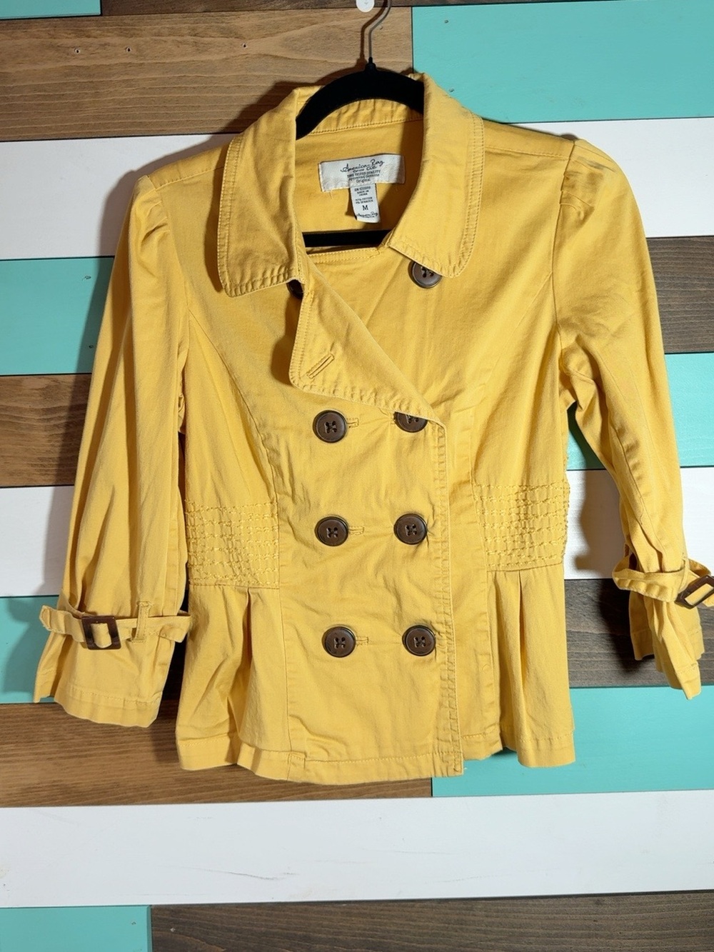 American Rag Cie Mustard Yellow Cropped Peplum Trench Jacket